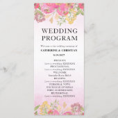 Waterverf roze bloemenbruiloft plat programmakaart (Voorkant)