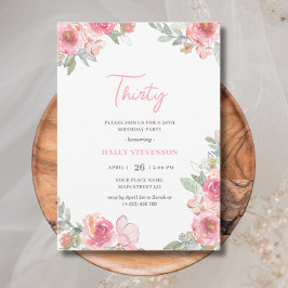 Waterverf Roze Bloemendertig Boho Chic Verjaardag Kaart
