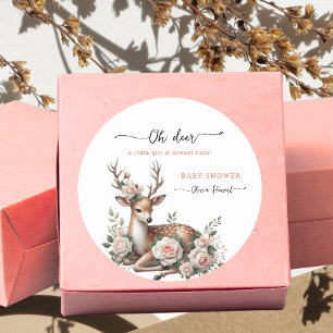Waterverf Roze Bloemendesign oh hert baby shower Ronde Sticker