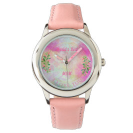 Waterverf Roze Bloemendesign Werelds Beste Moeder Horloge