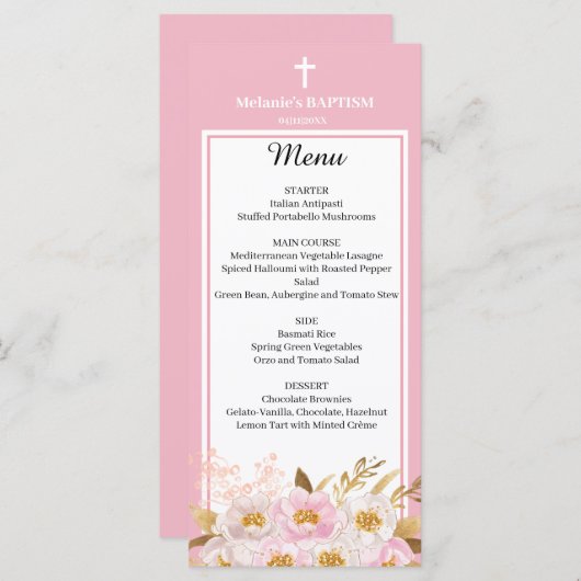 Waterverf Roze bloemendoop Menu Kaart (Voorkant / Achterkant)