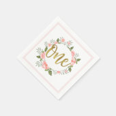 Waterverf roze bloemengoud één eerste verjaardag servet (Hoek)