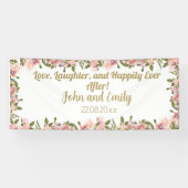 Waterverf roze bloemengroen & gouden bruiloft spandoek (Horizontaal)