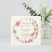 Waterverf roze bloemenkrans Baby shower Kaart (Staand voorkant)