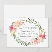 Waterverf Roze Bloemenkrans Bruidsdiner Save The Date (Voorkant / Achterkant)