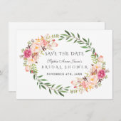 Waterverf Roze Bloemenkrans Bruiloft Feestje Save The Date (Voorkant / Achterkant)