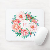  Waterverf Roze Bloemenkrans Monogram Muismat (Met muis)