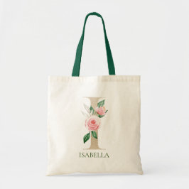 Waterverf Roze Bloemenletter I Monogram Canvas tas