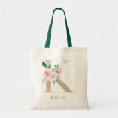 Waterverf Roze Bloemenletter K Monogram Canvas tas (Voorkant)