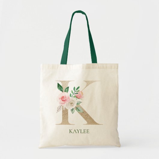 Waterverf Roze Bloemenletter K Monogram Canvas tas (Voorkant)
