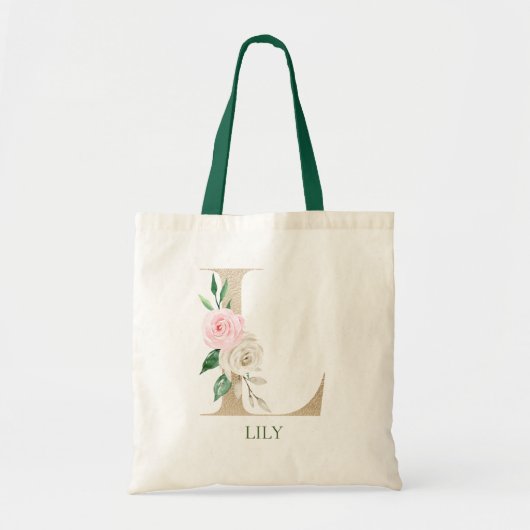 Waterverf Roze Bloemenletter L Monogram Canvas tas (Voorkant)
