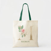 Waterverf Roze Bloemenletter M Monogram Canvas tas (Voorkant)