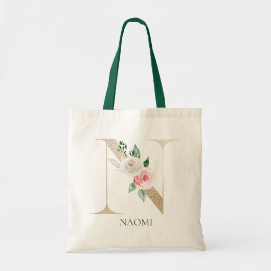Waterverf Roze Bloemenletter N Monogram Canvas tas (Voorkant)