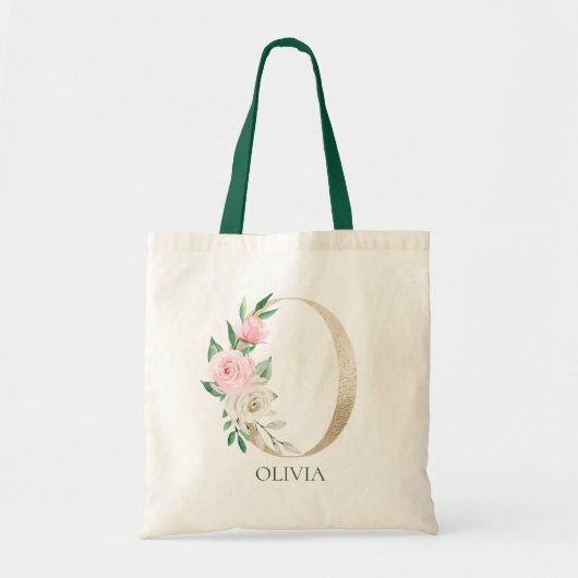 Waterverf Roze Bloemenletter O Monogram Canvas tas (Voorkant)