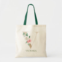 Waterverf Roze Bloemenletter V Monogram Canvas tas