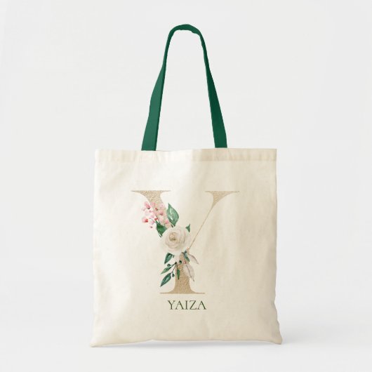 Waterverf Roze Bloemenletter Y Monogram Canvas tas (Voorkant)