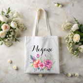 waterverf roze bloemenmonogram naam bruidsmeisje n tote bag