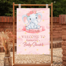 Waterverf Roze bloemenolifant Meisje Baby shower Poster
