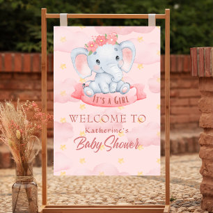 Waterverf Roze bloemenolifant Meisje Baby shower Poster