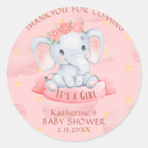 Waterverf Roze bloemenolifant Meisje Baby shower