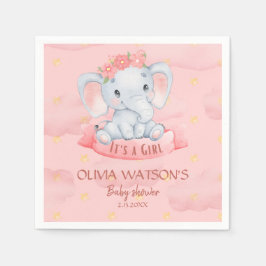 Waterverf Roze bloemenolifant Meisje Baby shower Servet