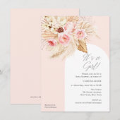 Waterverf roze bloemenpampas baby girl shower kaart (Voorkant / Achterkant)