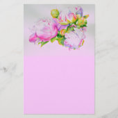 Waterverf roze bloemenroze pioenrozen wit bloemig briefpapier (Voorkant)