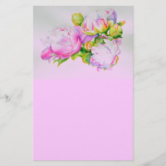 Waterverf roze bloemenroze pioenrozen wit bloemig briefpapier (Voorkant)
