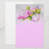 Waterverf roze bloemenroze pioenrozen wit bloemig briefpapier (Voorkant / Achterkant)