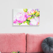 Waterverf roze bloemenroze pioenrozen wit bloemig canvas afdruk (Insitu (Woonkamer))