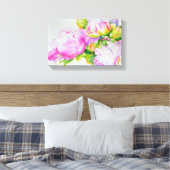 Waterverf roze bloemenroze pioenrozen wit bloemig canvas afdruk (Insitu (Slaapkamer))