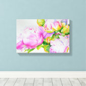 Waterverf roze bloemenroze pioenrozen wit bloemig canvas afdruk (Insitu (Houten vloer))