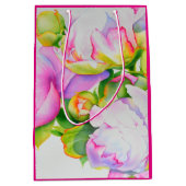 Waterverf roze bloemenroze pioenrozen wit bloemig medium cadeauzakje (Voorkant)