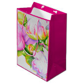 Waterverf roze bloemenroze pioenrozen wit bloemig medium cadeauzakje (Voorkant Gekanteld)