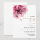 Waterverf roze bloemenviering van het leven begraf kaart (Voorkant / Achterkant)