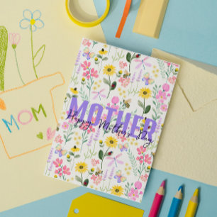 Waterverf roze bloemenvlinders tuin bedankkaart