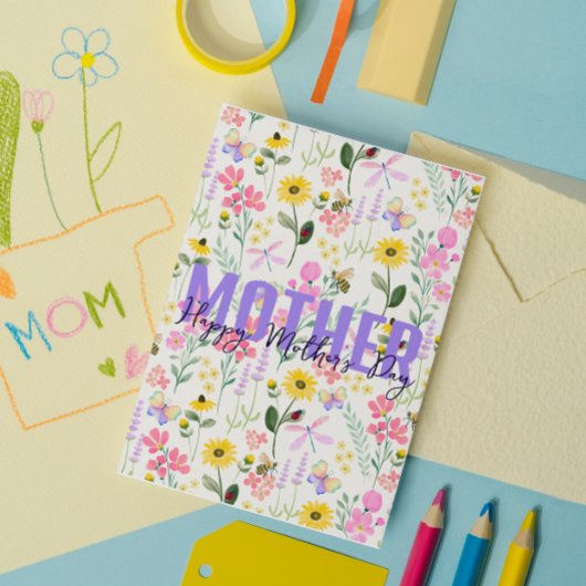 Waterverf roze bloemenvlinders tuin bedankkaart