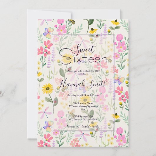 Waterverf roze bloemenvlinders tuin kaart (Voorkant)