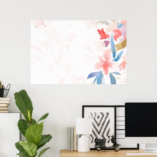 Waterverf roze bloemenvoorjaarsseizoen border back poster (Thuiskantoor)