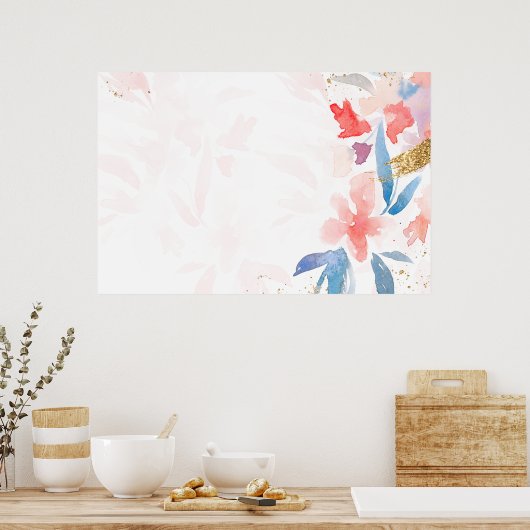 Waterverf roze bloemenvoorjaarsseizoen border back poster (Keuken)