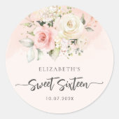 Waterverf Roze Bloemenzoet 16 Verjaardagsfeest Ronde Sticker (Voorkant)