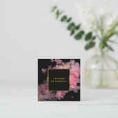 Waterverf roze bloemenzwart goud professional vierkante visitekaartje (Staand voorkant)