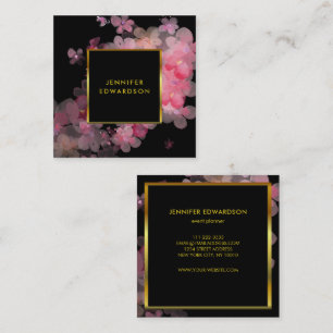 Waterverf roze bloemenzwart goud professional vierkante visitekaartje