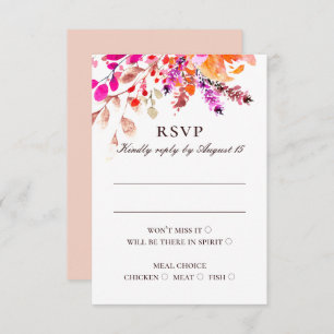 Waterverf roze bloemetjes. Bloementuin bruiloft RSVP Kaartje