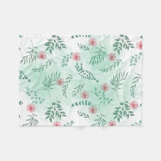 Waterverf roze bloemetjes en groene takken botanis fleece deken (Voorkant (Horizontaal))