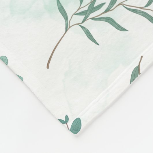 Waterverf roze bloemetjes en groene takken botanis fleece deken (Hoek)