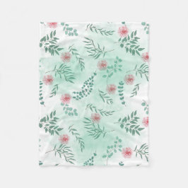 Waterverf roze bloemetjes en groene takken botanis fleece deken