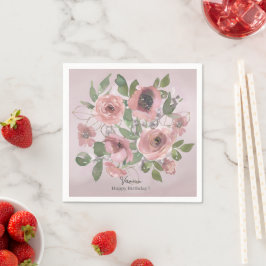 Waterverf Roze bloemetjes op Roze Servet