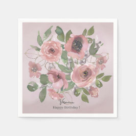 Waterverf Roze bloemetjes op Roze Servet