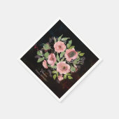 Waterverf Roze bloemetjes op Zwart Servet (Hoek)
